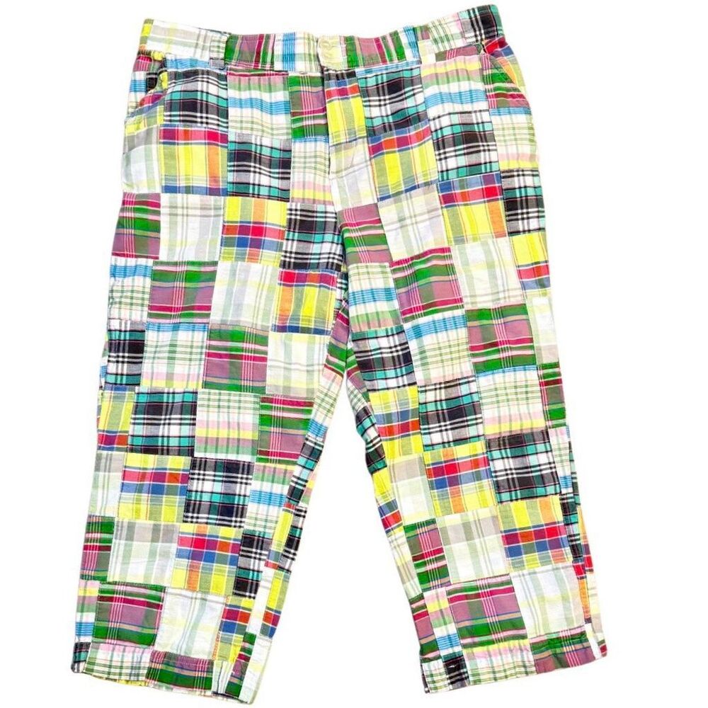 Mountain Lake Patchwork Madras Capri Pants Sz.12Petite Colorful Preppy
